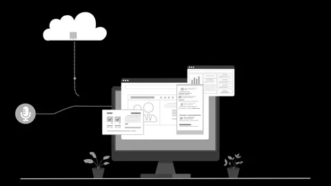 Flat modern animation of a desktop computer with multiple floating app wind.. Stock-Footage 334762968