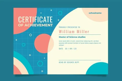 Flat modern certificate of achievement template Stock Illustration