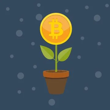 Flat modern design concept of bitcoin cryptocurrency technology, mining, e-wa Illustrazione stock