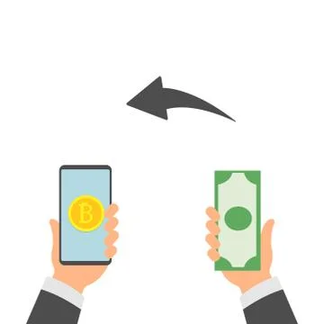 Flat modern design concept of cryptocurrency technology, bitcoin exchange Stock Illustration