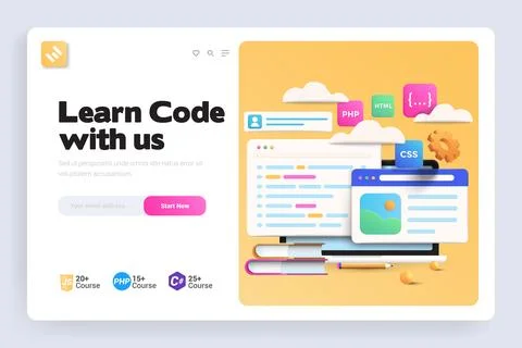 Flat Modern design Illustration of Learn Code with us - Landing page design Illustrazione stock