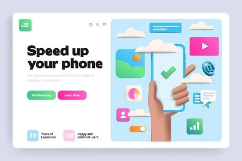 Flat Modern design Illustration of Speed up your phone - Landing page design Illustrazione stock