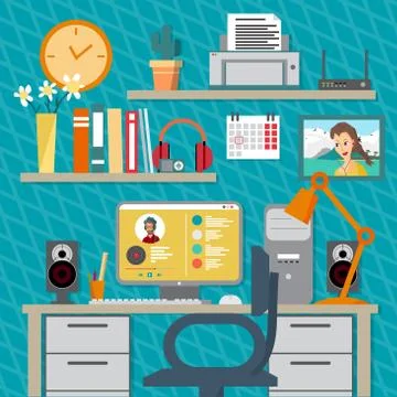 Flat modern design vector illustration concept of home workspace Stock Illustration