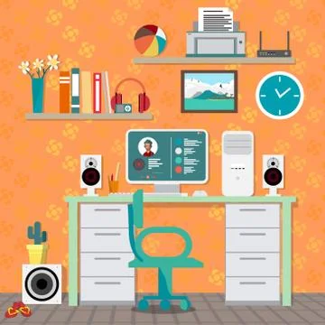 Flat modern design vector illustration concept of home workspace Stock Illustration