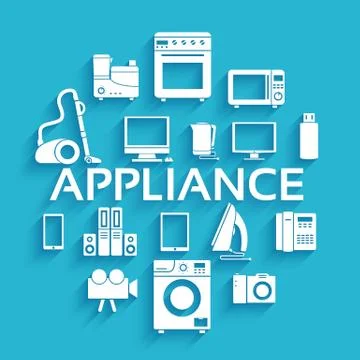 Flat modern kitchen appliances set icons concept. Vector illustr Stock Illustration