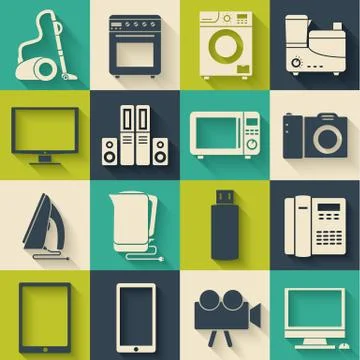 Flat modern kitchen appliances set icons concept. Vector illustr Stock Illustration