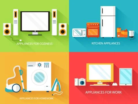 Flat modern kitchen appliances set icons concept. Vector illustr 스톡 일러스트