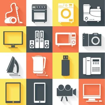 Flat modern kitchen appliances set icons Stock Illustration