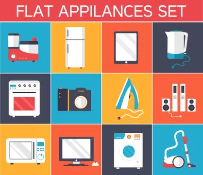 Flat modern kitchen appliances set icons concept. Vector illustration design Stock Illustration