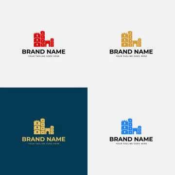 Flat modern simple shield Castle tower silhouette for real estate, protect sy Stock Illustration