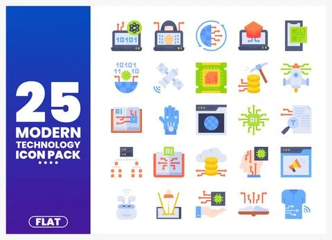 Flat modern technology icons for digital innovation and connectivity Stock Illustration