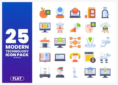 Flat modern technology icons on white background Stock Illustration