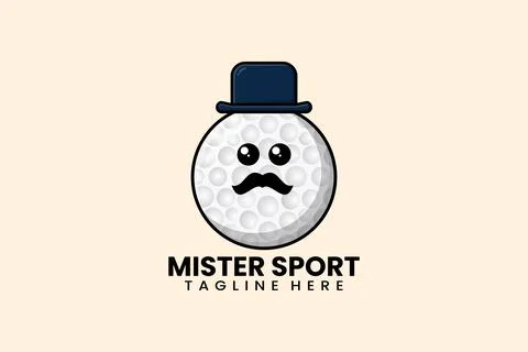 Flat modern template mister golf ball logo Stock Illustration