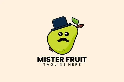 Flat modern template mister pear fruits logo Stock Illustration