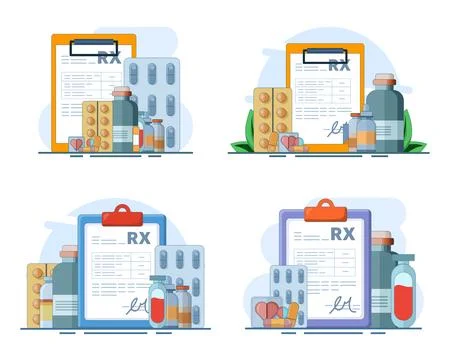 Flat modern vector illustration set of medicine and pharmacy concepts Stock Illustration