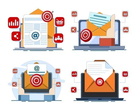 Flat modern vector illustration set of digital marketing, SEO, social media. Stock Illustration