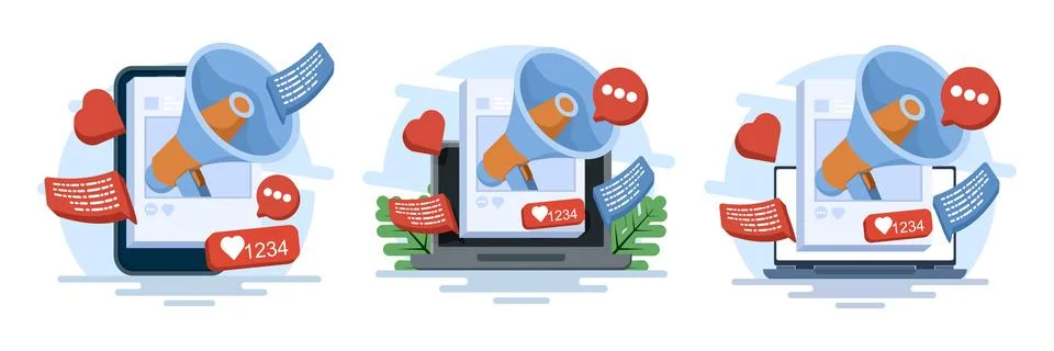 Flat modern vector illustration set of digital marketing announcements Stock Illustration