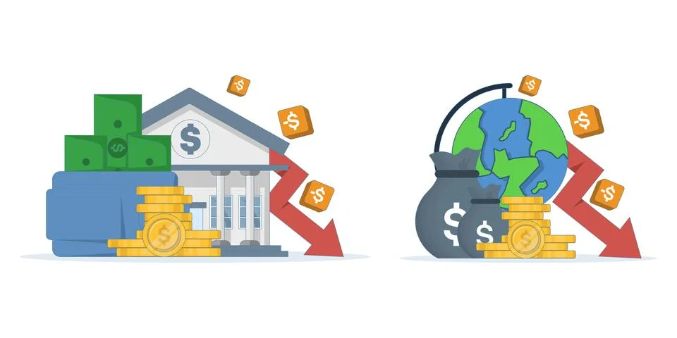 Flat modern vector illustration set of financial crisis, recession, market crash Stock-Illustration