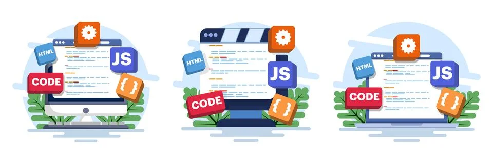 Flat modern vector illustration set of computer programming Stock-Illustration