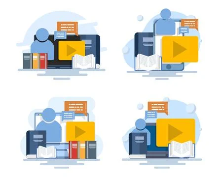 Flat modern vector illustration set of online course concept, digital education. Stock Illustration