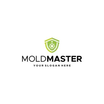 Flat MOLDMASTER virus home security logo design Illustrazione stock