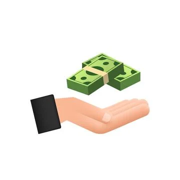 Flat money hand for concept design. Hand holding green money banknotes. Flat Stock Illustration