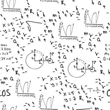Flat monochrome vector seamless mathematical motif pattern. Stock Illustration