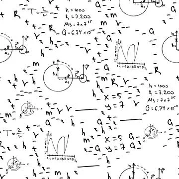 Flat monochrome vector seamless mathematical motif pattern. Stock Illustration