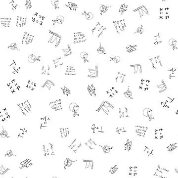Flat monochrome vector seamless mathematical motif pattern. Stock Illustration