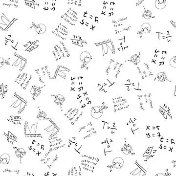 Flat monochrome vector seamless mathematical motif pattern. Stock Illustration