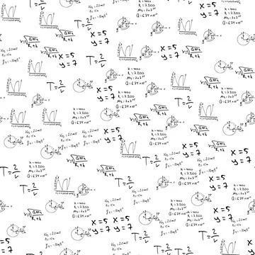 Flat monochrome vector seamless mathematical motif pattern. Stock Illustration