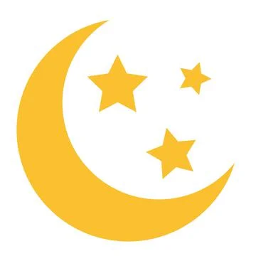 Flat moon icon with three yellow stars Stock Illustration
