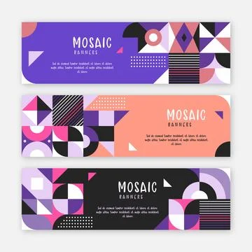 Flat Mosaic Banners Collection with Modern Geometric Pattern Design Stock-Illustration