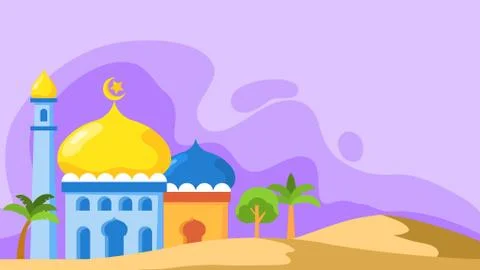 Flat Mosque Dome Landscape Background Stock Illustration