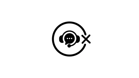Flat motion design showing headset icon with speech bubble and cross mark s.. Stock Footage 346497850