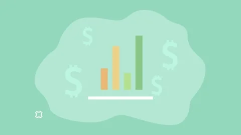 Flat motion graphics animation of bar chart with dollar symbols and liquid .. Stock Footage 333290154