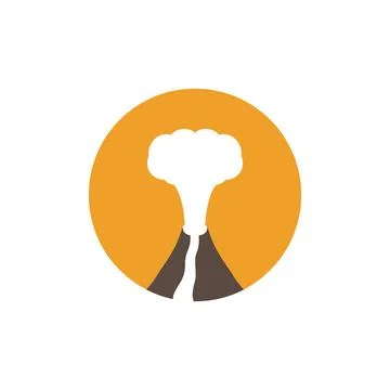 Flat mountain eruption with smoke logo design vector graphic symbol icon si.. Stock Illustration