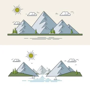 Flat mountain landscape Stock Illustration