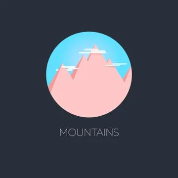 Flat mountains surrounded by clouds against the blue sky Stock Illustration