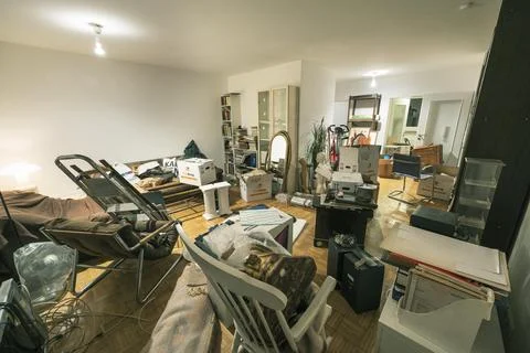 Flat move chaos with boxes and furniture new flat Kempten Bavaria Germany Europe Stock Photos