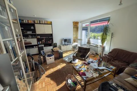 Flat move chaos with boxes and furniture new flat Kempten Bavaria Germany Europe Stock Photos