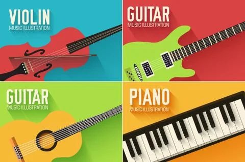 Flat music instruments background concept. Vector illustrator Stock Illustration