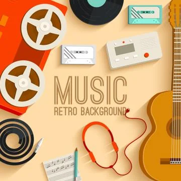 Flat music instruments background concept. Vector illustrator Stock Illustration