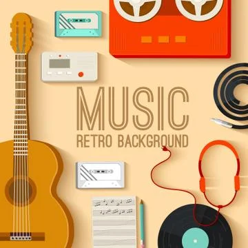 Flat music instruments background concept. Vector illustrator Stock Illustration