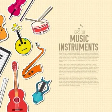 Flat music instruments background concept. Vector illustrator Stock Illustration