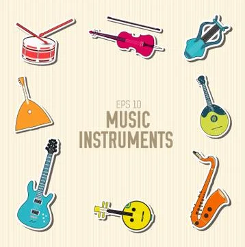 Flat music instruments background concept. Vector illustrator Stock Illustration