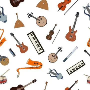Flat music instruments background concept. Vector illustrator Stock Illustration