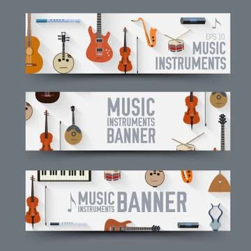 Flat music instruments banners concept. Vector illustrator design Stock Illustration