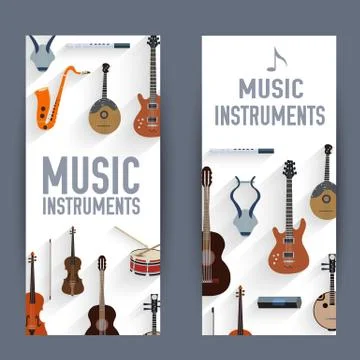 Flat music instruments banners concept. Vector illustrator design Stock Illustration