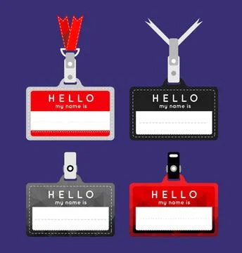 Flat name tag Flat name tag with triangle texture on blue background Copyr... Stock Photos